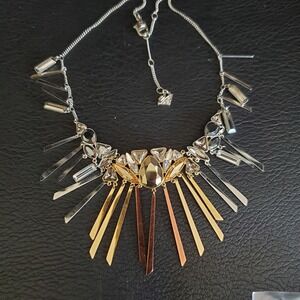 Swarovski Airy Strandage Dangling Fringes Necklace Rhodium and Gold Plate Signed